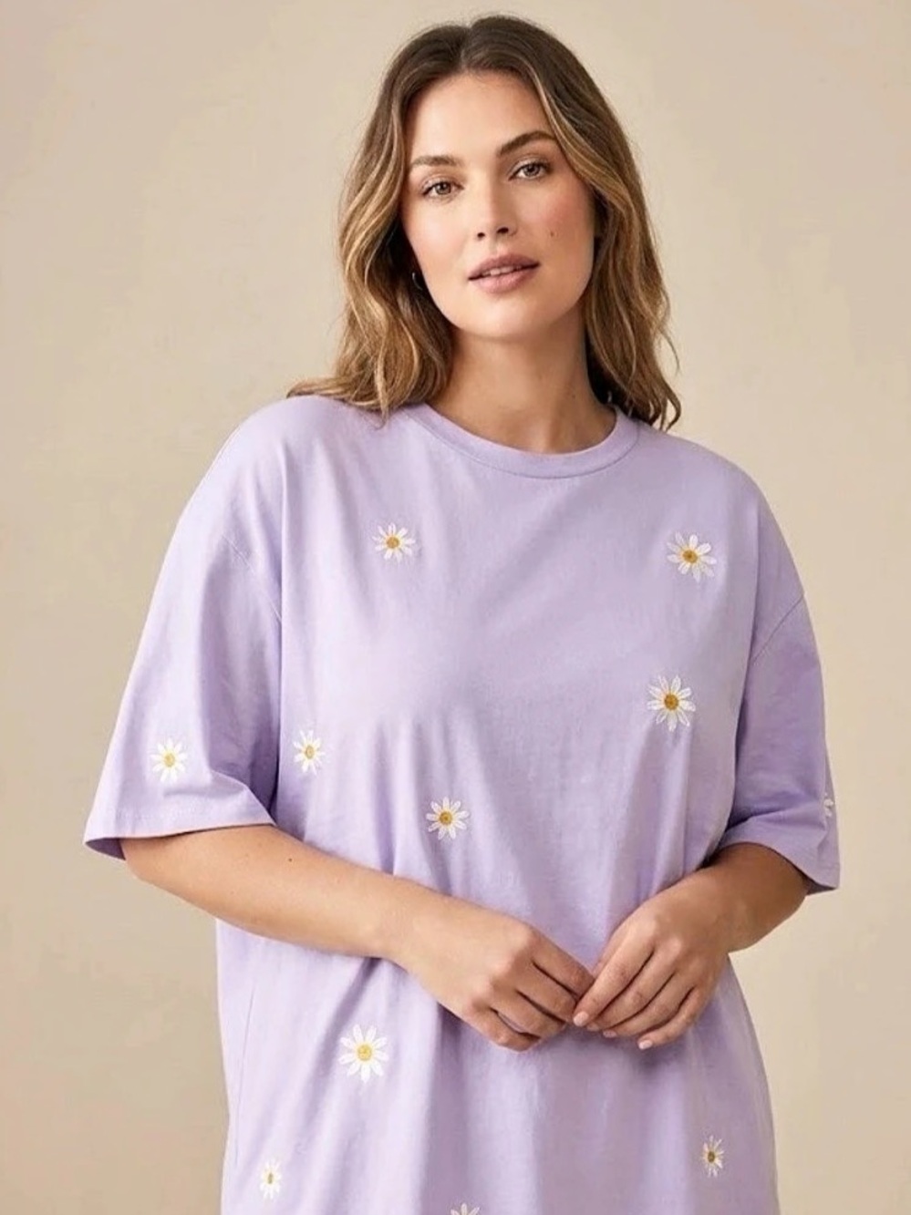 SHEIN Curve Oversize Floral Short Sleeve Tee Purple